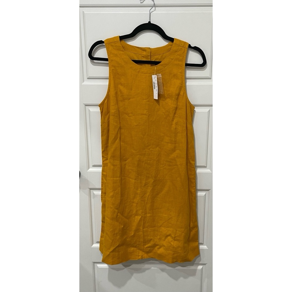 New J.Crew 100% Linen Mustard Yellow Dress size Small